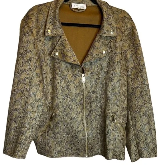 Philosophy Brown Leather Jacket with Textured Finish - Picture 8 of 8